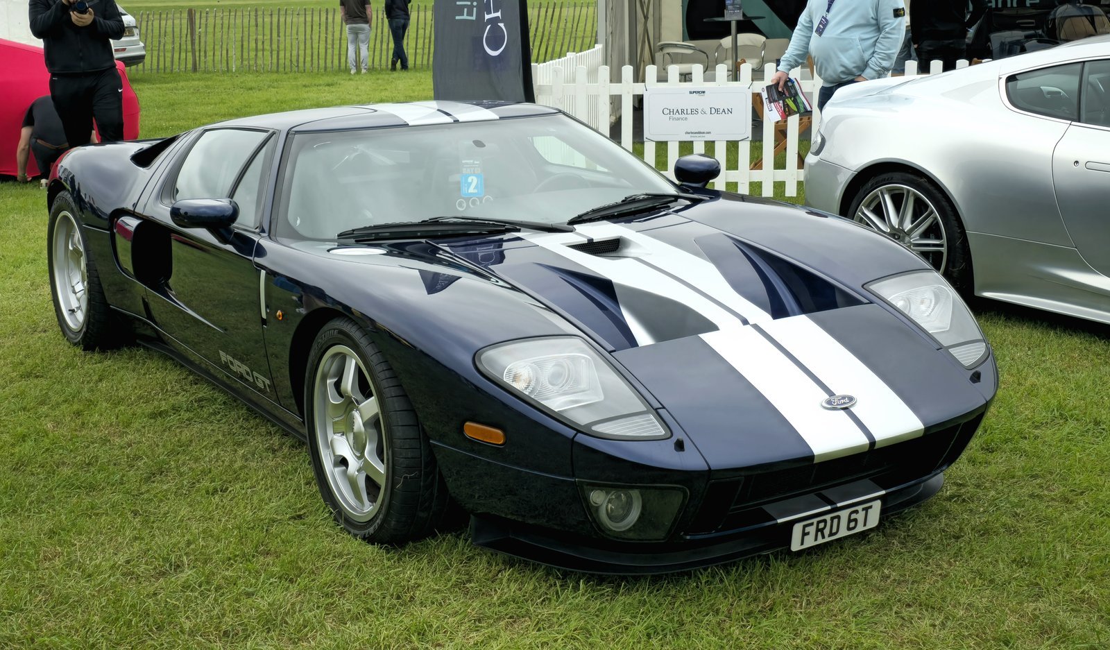 2005 Ford GT road coupe, higher front three-quarter view showing the hood and roof.
